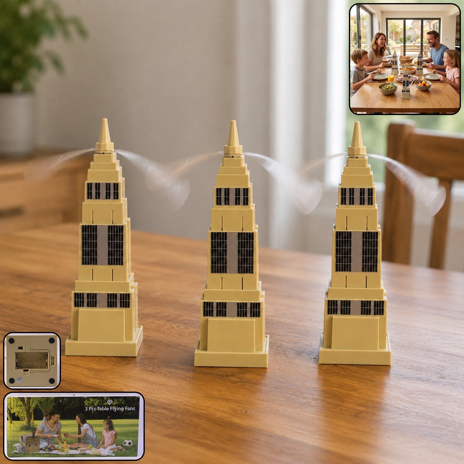Fly Repeller Tabletop Food Protection Fan Tower Design 3 Pc Main