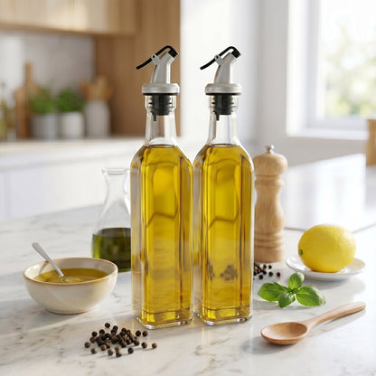 Glass Oil Dispenser Bottle Filled with Olive Oil Lifestyle Kitchen