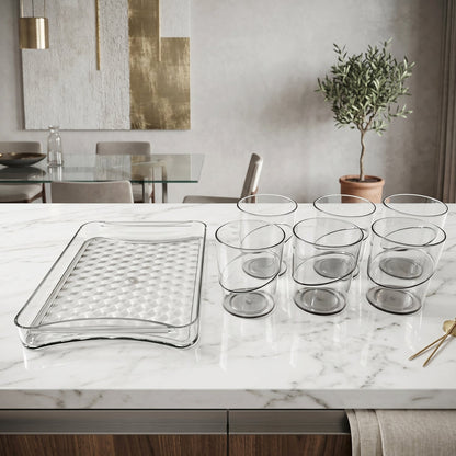Premium Glass Serving Set (6 Glass With 1 Tray)