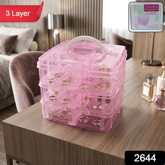 3-Tier Transparent Craft Storage Box with 18 Adjustable Compartments