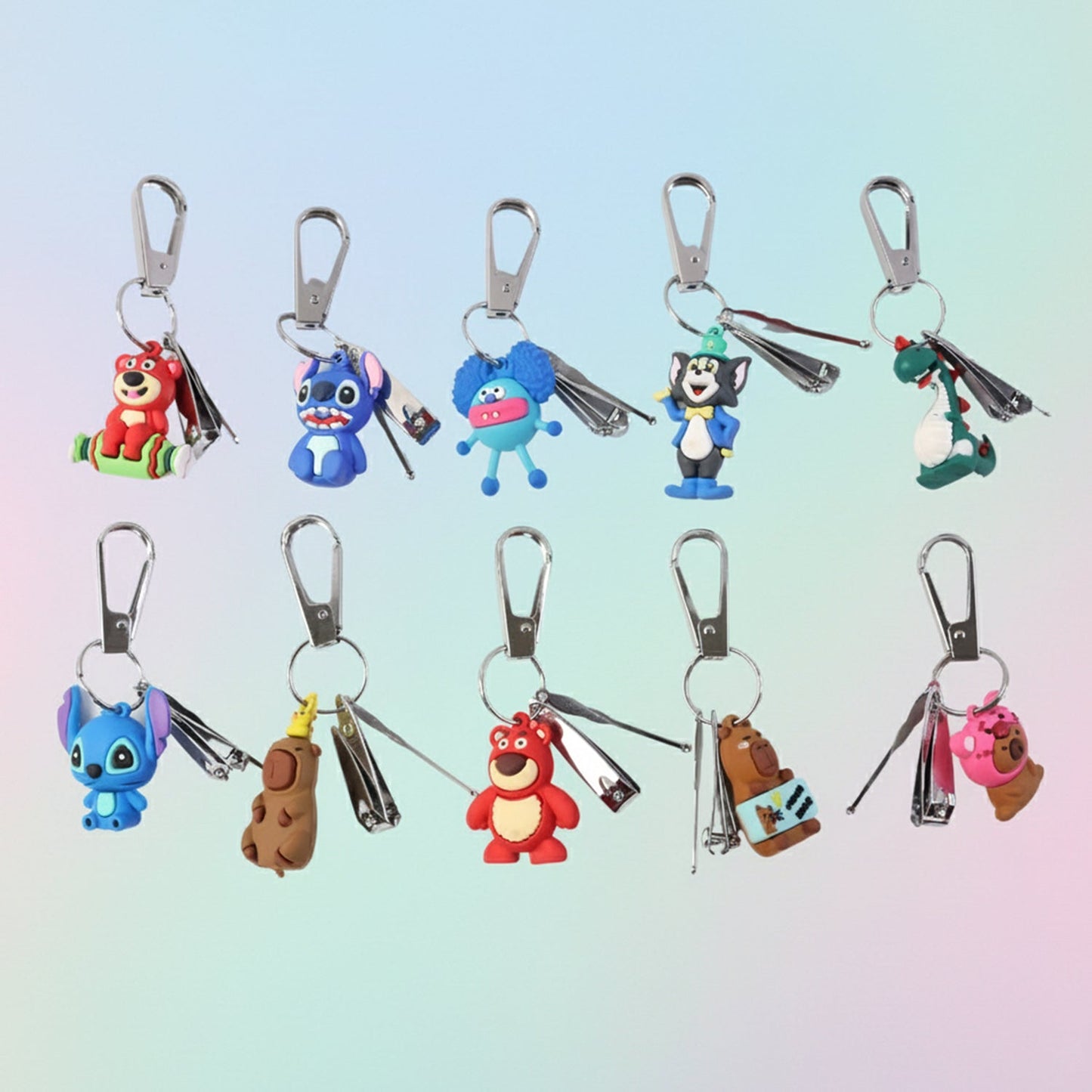 Mix Design Cartoon Nail Cutter Keychain with Mini Nail Clipper (1 Pc)