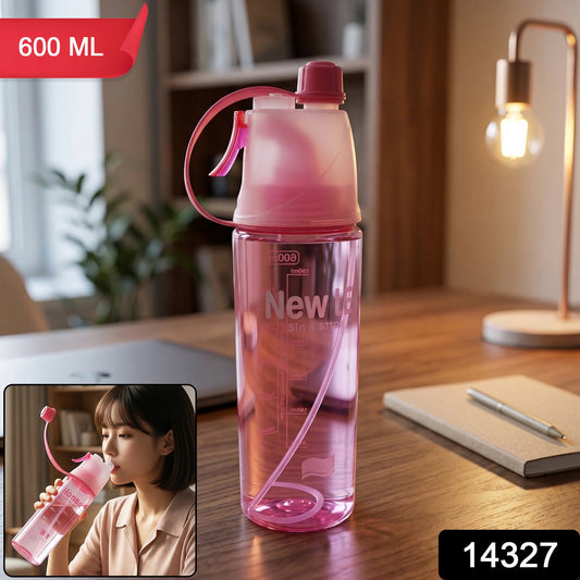 Plastic Sports Water Bottle – Dual Function with Built-In Mist Spray (600 ML)