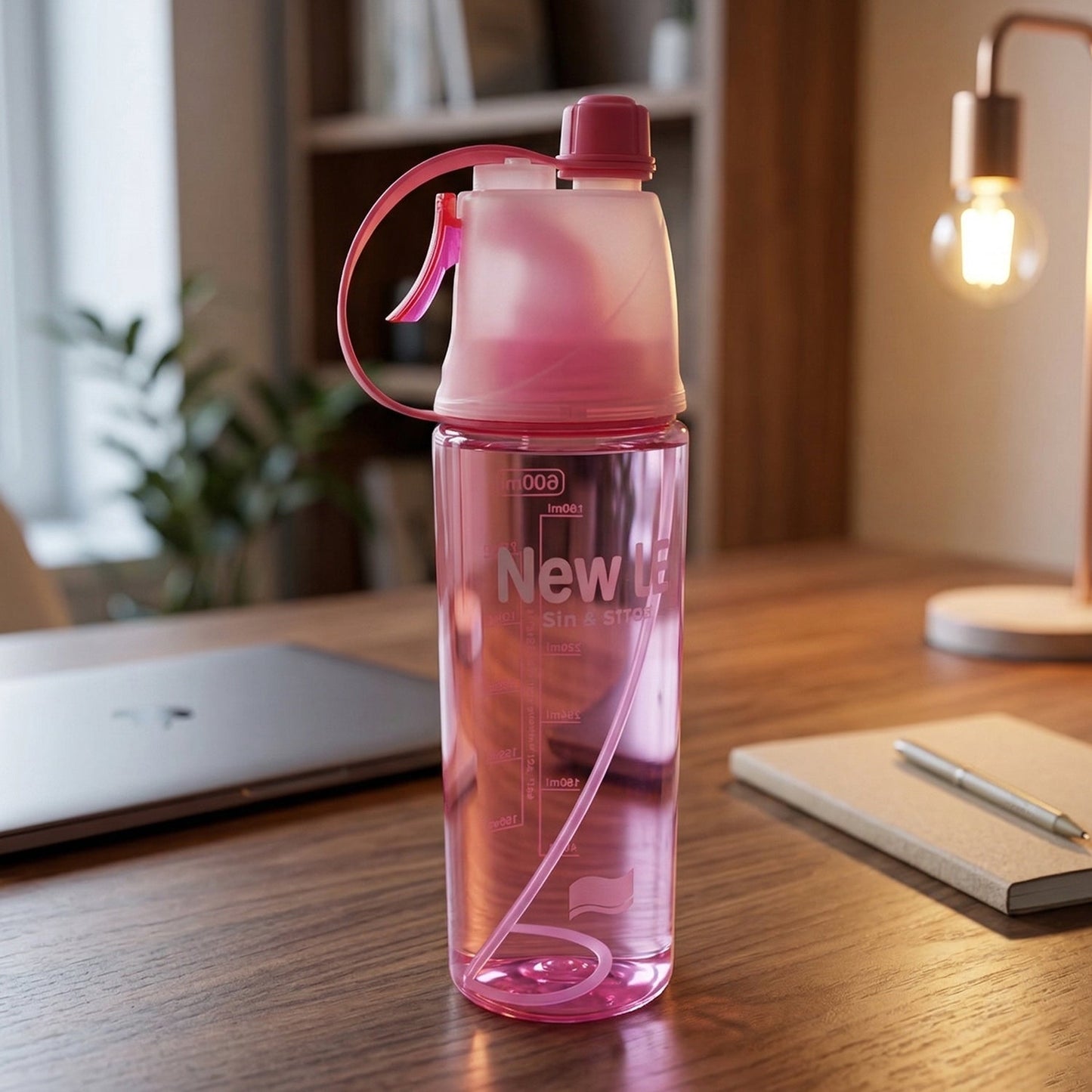 Plastic Sports Water Bottle – Dual Function with Built-In Mist Spray (600 ML)