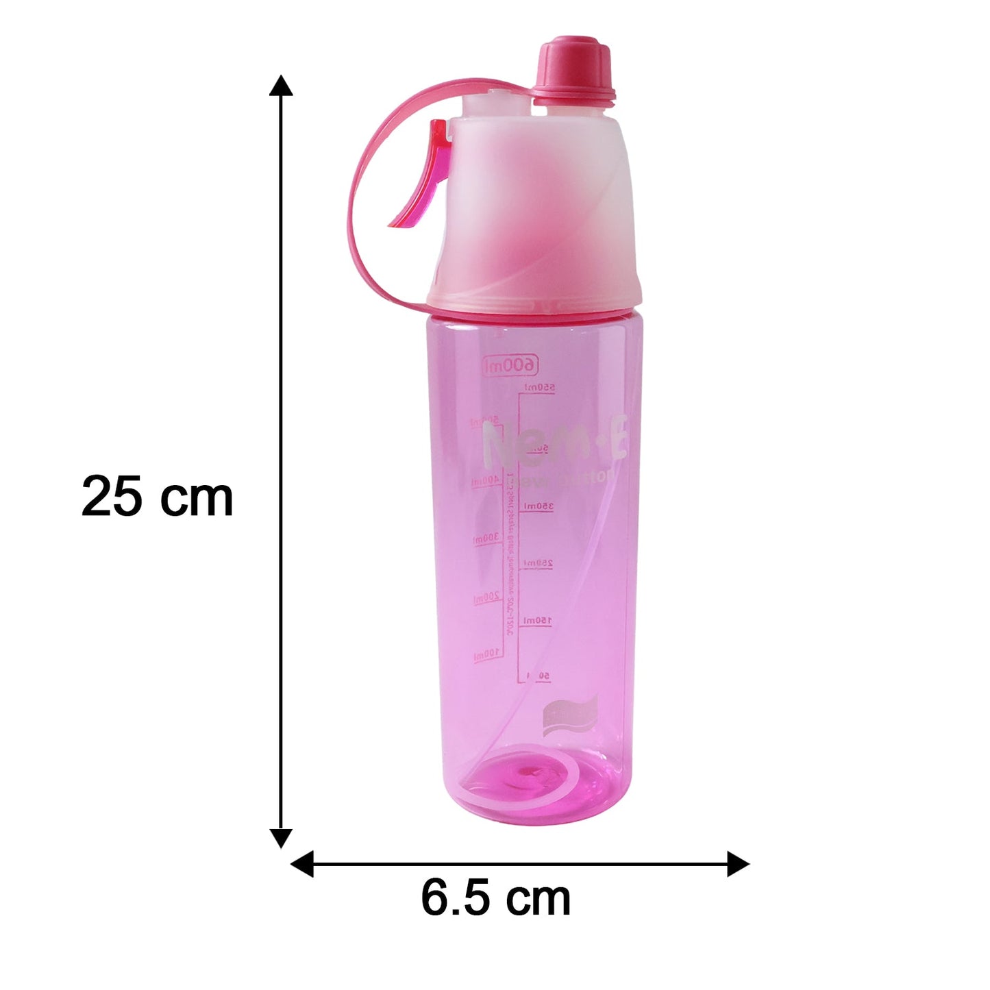 Plastic Sports Water Bottle – Dual Function with Built-In Mist Spray (600 ML)