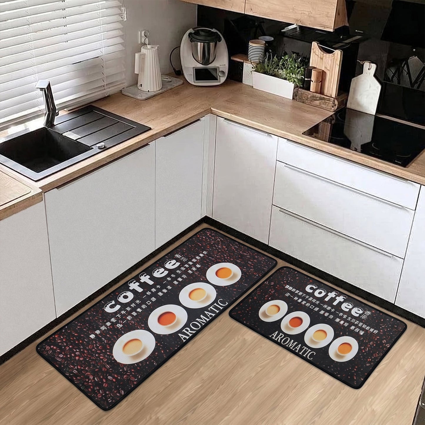 Printed Anti Slip Floor Mat Set (2 Pc, Mix Design & Size)