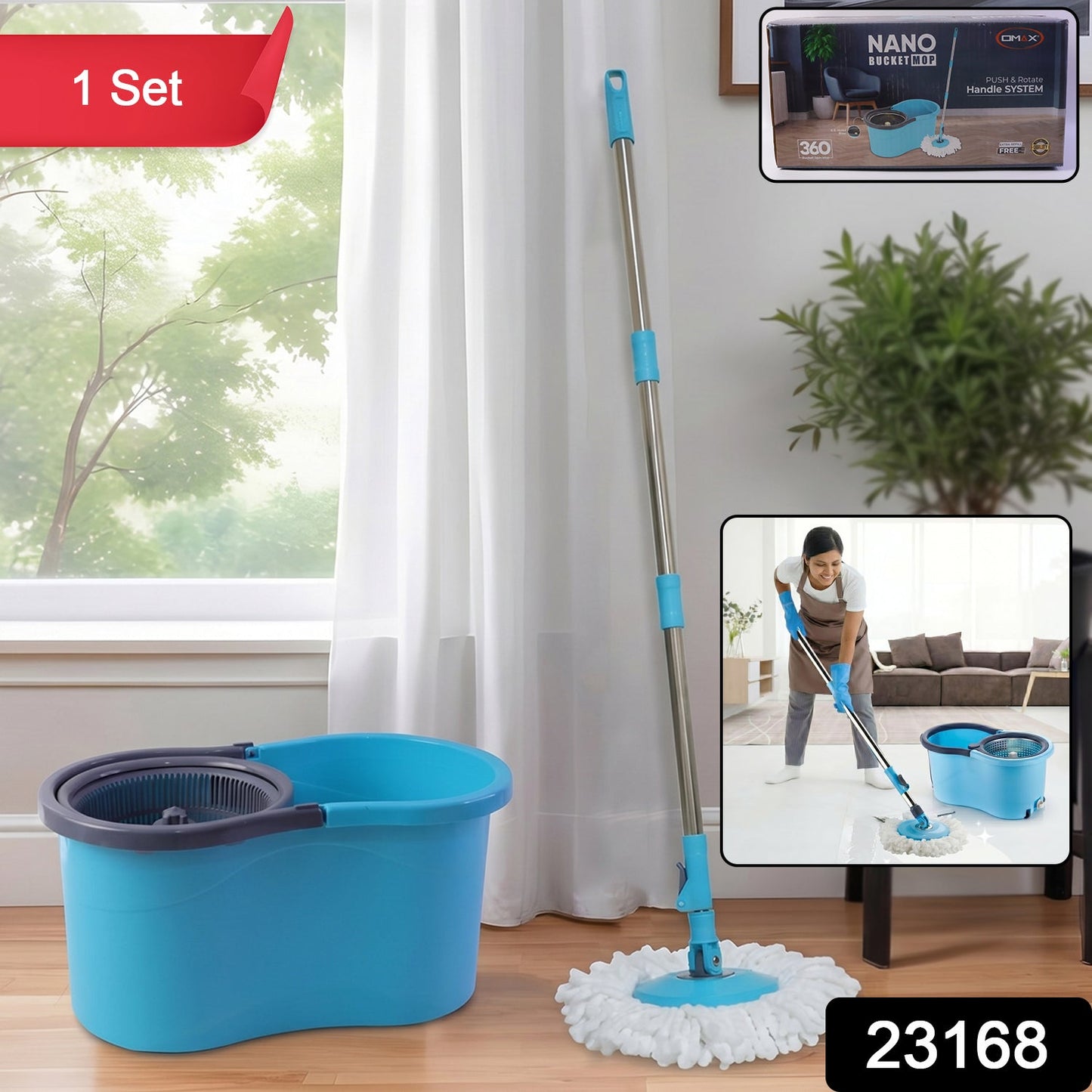 spin mop bucket with adjustable stainless steel rod handle