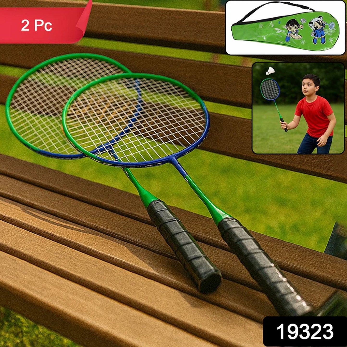 2 Pc Lightweight Kids Badminton Racket Set with Carry Bag