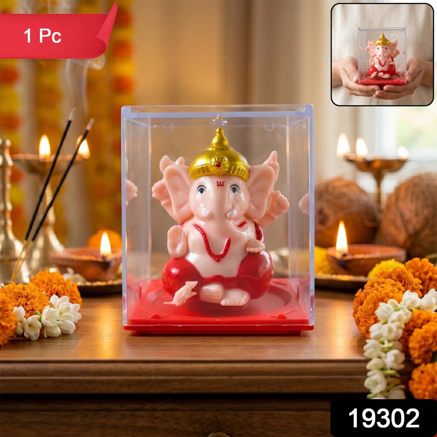 Small Hand-Moving Ganesha Idol with Rotating Hands (1 Pc)