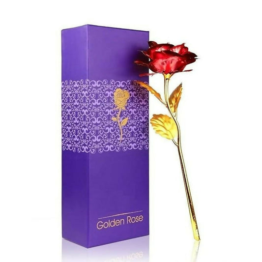 24K Artificial Golden Rose / Gold Red Rose with Gift Box (10 inches)